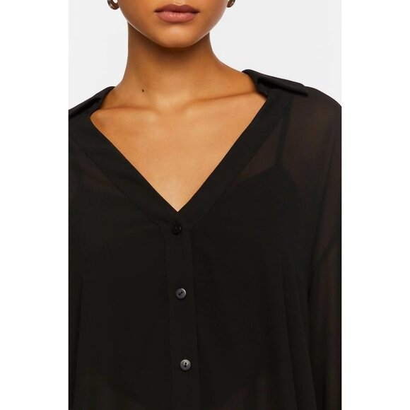 NWT Forever 21 Semi-Sheer V-Neck Shirt Size S Color‎ Black - Picture 5 of 8